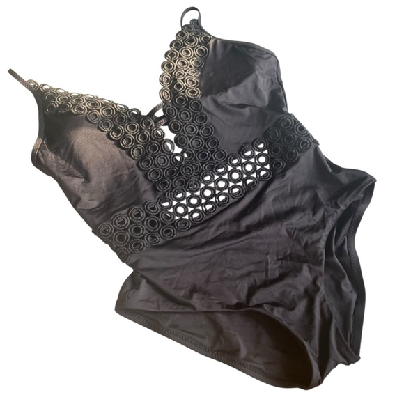 BECCA Siren Black Plunge One Piece Swimsuit Large - Picture 3 of 9